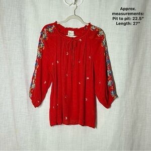 Fig and Flower Red Boho Embroidered Peasant Blouse 2X